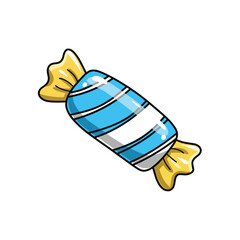 Outline Icon: Wrapped Candy in Blue and White Stripes for Sweet Treat and Snack Graphic Art