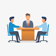Business Meeting Illustration with Three People at Table.