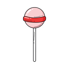 Outline Art Icon: Classic Red and White Swirl Lollipop for Sweet Treat and Party Decoration Art