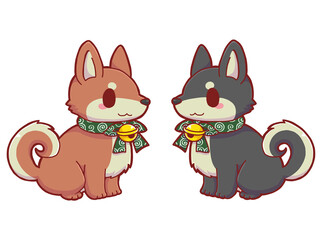 Twin Shiba Inus – Hand-drawn Japanese Dogs Facing Each Other