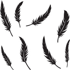 Black feather silhouettes scattered on white background
