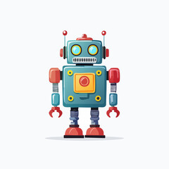 Naklejka premium Cartoon Robot Illustration with Square Body and Red Accents.