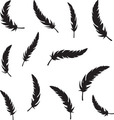 Black feather silhouettes scattered on white background