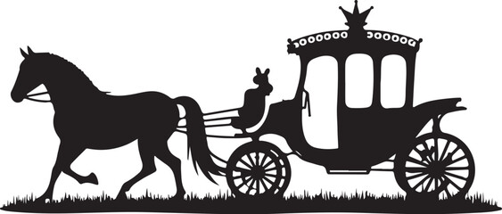 Black silhouette of a horse pulling a carriage with a driver