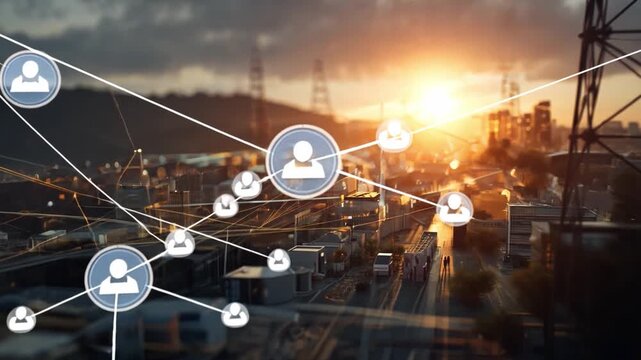 Networking Skyline: A panoramic cityscape morphs into a dynamic network of connections, where innovation and collaboration intertwine, fostering global communication and knowledge sharing. - Powered by Adobe