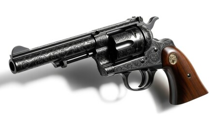 Antique Black Revolver Pistol Closeup.