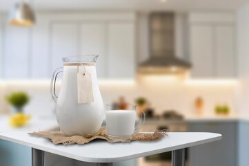 A glass of tasty fresh milk on the desk