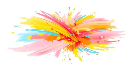 Vibrant explosion of colorful paint splashes and brush strokes on white background abstract bright