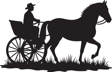 Black silhouette of horse drawn carriage with driver