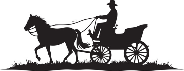 Black silhouette of horse pulling carriage with driver
