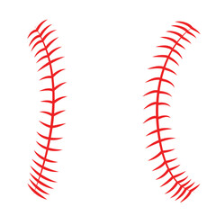 Red baseball stitching seams vector illustration for sports game equipment and athletic recreation design concepts isolated on white background for team branding and fan merchandise
