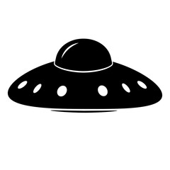 Black Silhouette UFO or Flying Saucer Icon, Extraterrestrial Alien Spaceship Vector Graphic