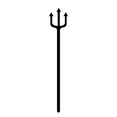 Black Silhouette Trident Icon, Simple Poseidon's Fork or Devil's Pitchfork Vector Symbol