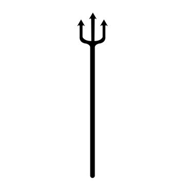 Black Silhouette Trident Icon, Simple Poseidon's Fork or Devil's Pitchfork Vector Symbol