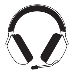 Gaming Headset or Customer Service Headphone Icon, Black and White Line Art Simple Vector Illustration