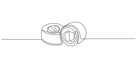 Continuous Line Art Drawing of Sushi Rolls,Sushi rolls, Hosomaki, maki one line art. Continuous line drawing of sushi, japanese, food,one line art vector illustration, © Main