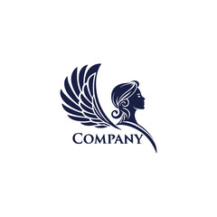 Elegant Winged Woman Profile Goddess Logo Vector