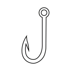 Single Black Outline Fishing Hook Icon, Angling Equipment and Sport Fishing Vector
