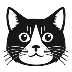 Black and White Tuxedo Cat Face or Head Portrait Icon, Pet and Animal Vector