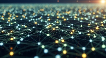 Abstract glowing network of interconnected nodes and data points.