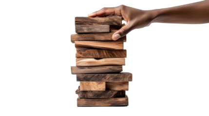 Jenga Tower Hand Stacking Blocks Transparent Background