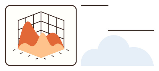 Abstract 3D graph with layered data peaks against grid axes, representing data analysis and cloud computing insights. Ideal for statistics, technology, forecasts, trends, reports, presentations