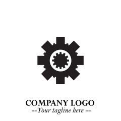 Classic Gear Logo Symbol Black and White Illustration with Modern Industrial Minimal Design
