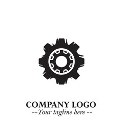 Classic Gear Logo Symbol Black and White Illustration with Modern Industrial Minimal Design