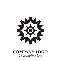 Classic Gear Logo Symbol Black and White Illustration with Modern Industrial Minimal Design