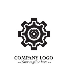 Classic Gear Logo Symbol Black and White Illustration with Modern Industrial Minimal Design