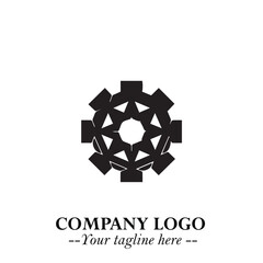 Classic Gear Logo Symbol Black and White Illustration with Modern Industrial Minimal Design