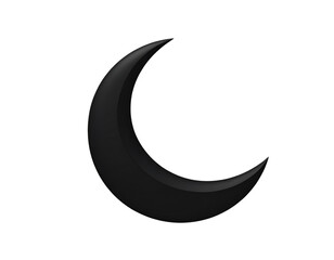 Classic Black Crescent Moon Shape, Front View, Isolated on Transparent Background
