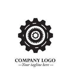 Classic Gear Logo Symbol Black and White Illustration with Modern Industrial Minimal Design