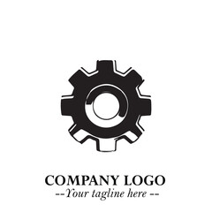 Classic Gear Logo Symbol Black and White Illustration with Modern Industrial Minimal Design