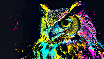 ネオンカラーのかっこいいフクロウのイラスト背景