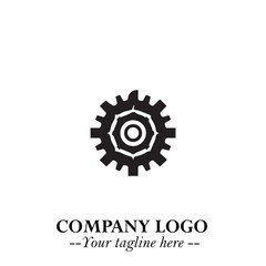 Classic Gear Logo Symbol Black and White Illustration with Modern Industrial Minimal Design