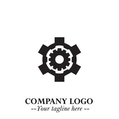 Classic Gear Logo Symbol Black and White Illustration with Modern Industrial Minimal Design