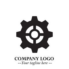 Classic Gear Logo Symbol Black and White Illustration with Modern Industrial Minimal Design