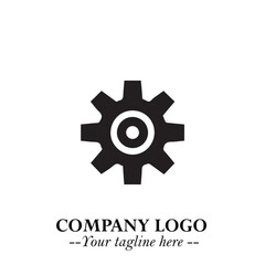 Classic Gear Logo Symbol Black and White Illustration with Modern Industrial Minimal Design