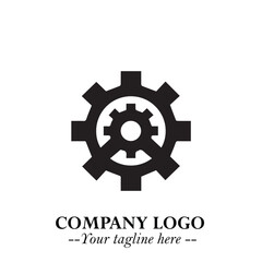 Classic Gear Logo Symbol Black and White Illustration with Modern Industrial Minimal Design