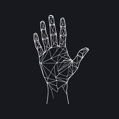 Naklejka premium Geometric wireframe hand illustration on dark background 