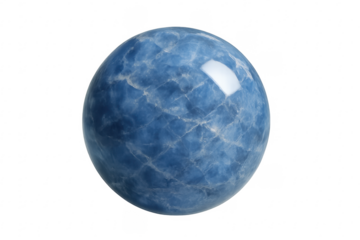 Blue marble stone sphere on transparent background
