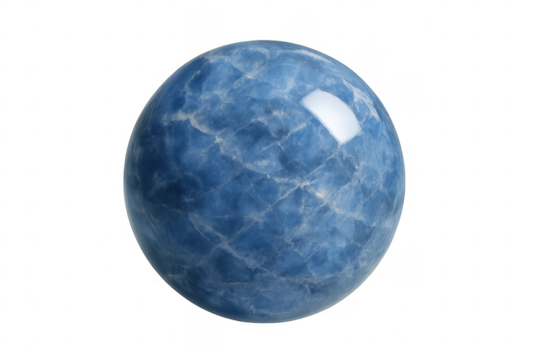 Blue marble stone sphere on transparent background