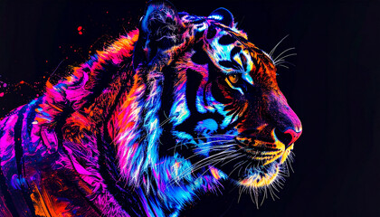 ネオンカラーのかっこいいトラのイラスト背景