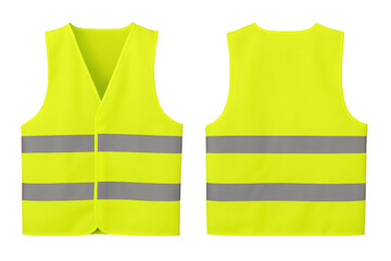 High Visibility Reflective Safety Vest Front and Back Views Isolated