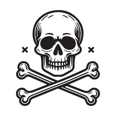Classic skull and crossbones emblem symbol featuring crossed bones and x marks for danger warning or pirate theme