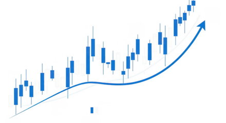 Blue stock chart with upward trend on transparent background