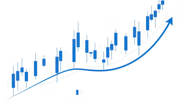 Blue stock chart with upward trend on transparent background