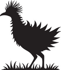 Fototapeta premium Black silhouette of a cassowary bird standing in grass