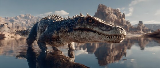 Fototapeta premium A crocodile is in the water